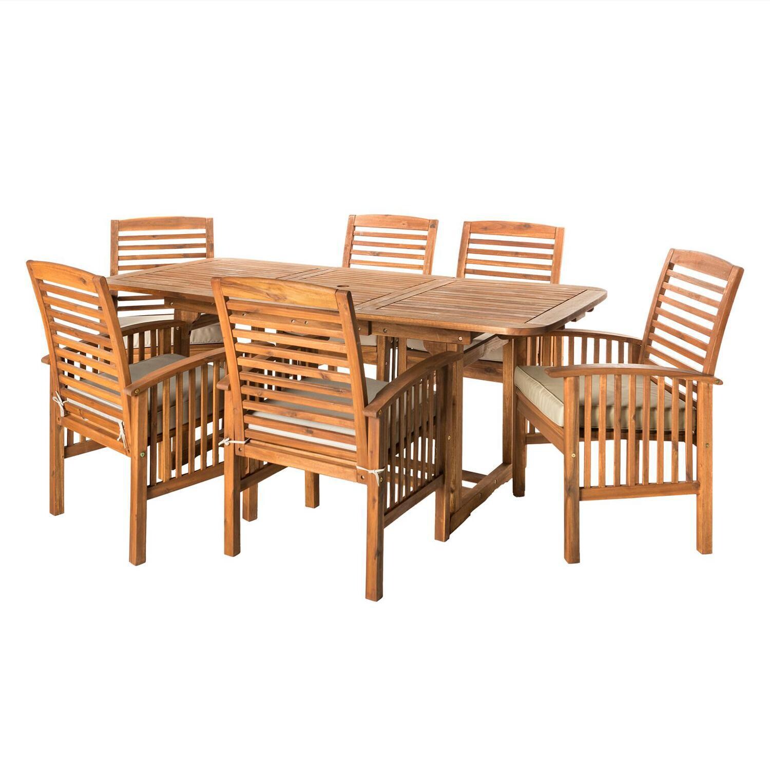 Ultimate Patio Horizon Way 7 Piece Brown Acacia Patio Dining Set - Angled thumbnail