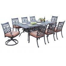 St. Cruz 9 Piece Cast Aluminum Patio Dining Set W/ 84 X 42 Inch Table, 2 Swivel Rockers & Spicy Chili Cushions By Darlee