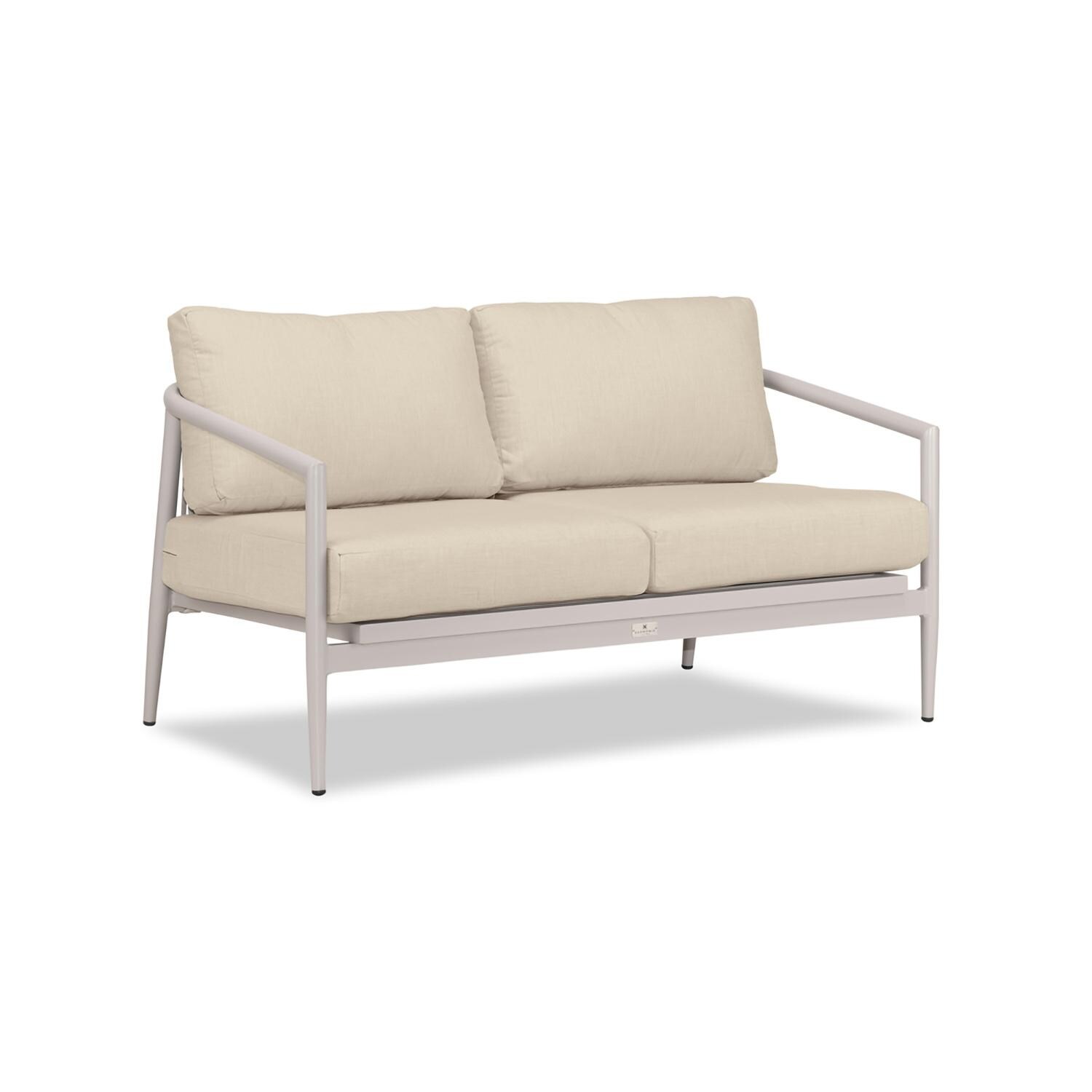 Lakeview Midnight Cove 2 Person Aluminum Loveseat in Urban Stone/Carrera/Canvas Flax - Angled - White Background thumbnail