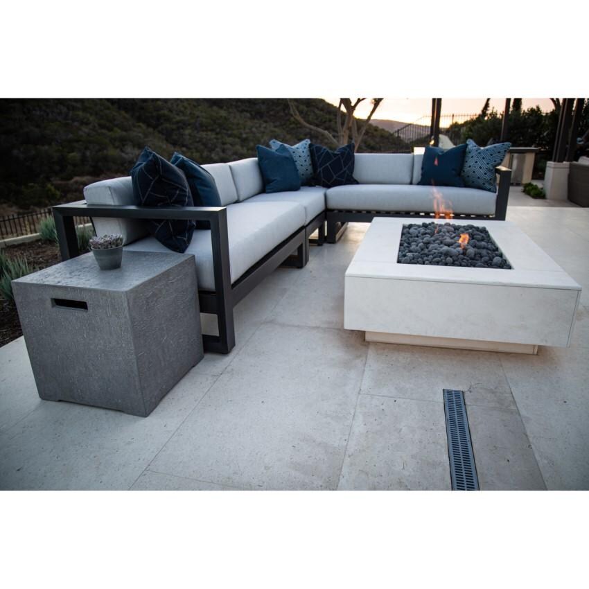Redondo 5 Person Aluminum Sectional w/ No Welt in Slate/Spectrum Indigo by Sunset West - Shown w/ Companion Pieces by Fire Pit - Lifestyle thumbnail