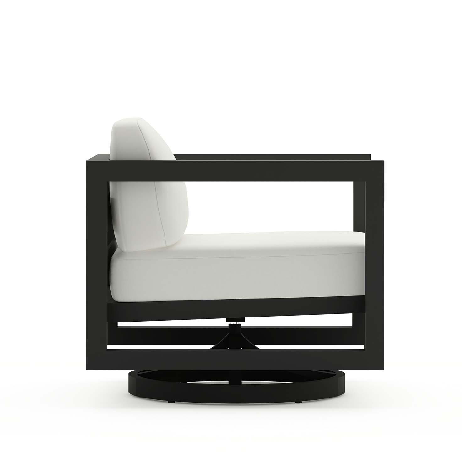 Misty Cove Aluminum Swivel Club Chair in Black/Canvas Natural by Lakeview Outdoor Designs - Side - White Background thumbnail