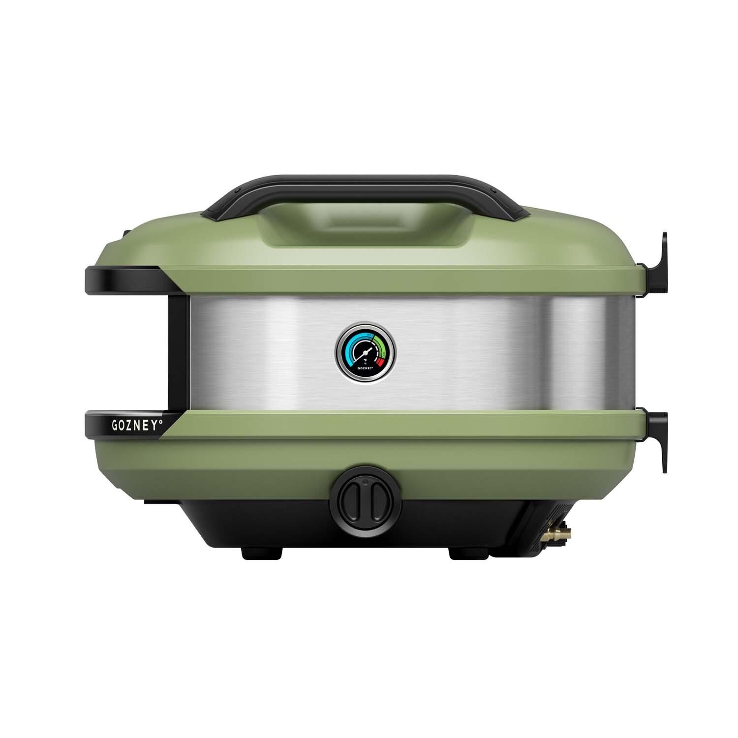 Gozney GTPOLUS1225 Tread Propane Pizza Oven - Olive - Side View - White Background thumbnail