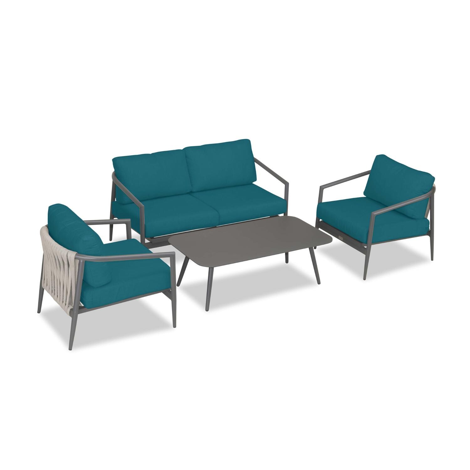 Lakeview Midnight Cove 4 Pc Aluminum Loveseat Seating Set in Slate/Pebble Gray/Spectrum Peacock - Top - White Background thumbnail