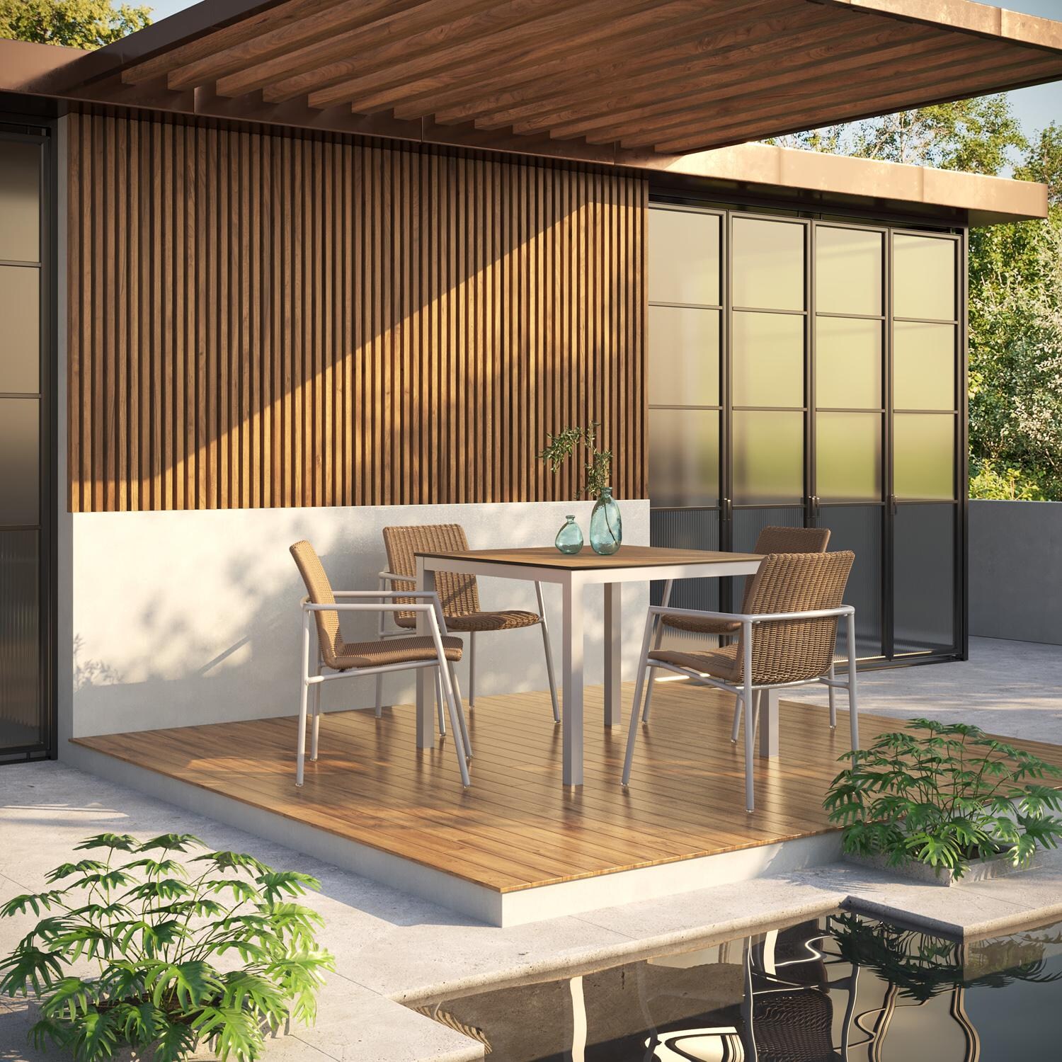 Oxford Garden Orso 4 Pc Wicker & Aluminum Dining Arm Chair in Flint/Sand - Outdoor Dining thumbnail