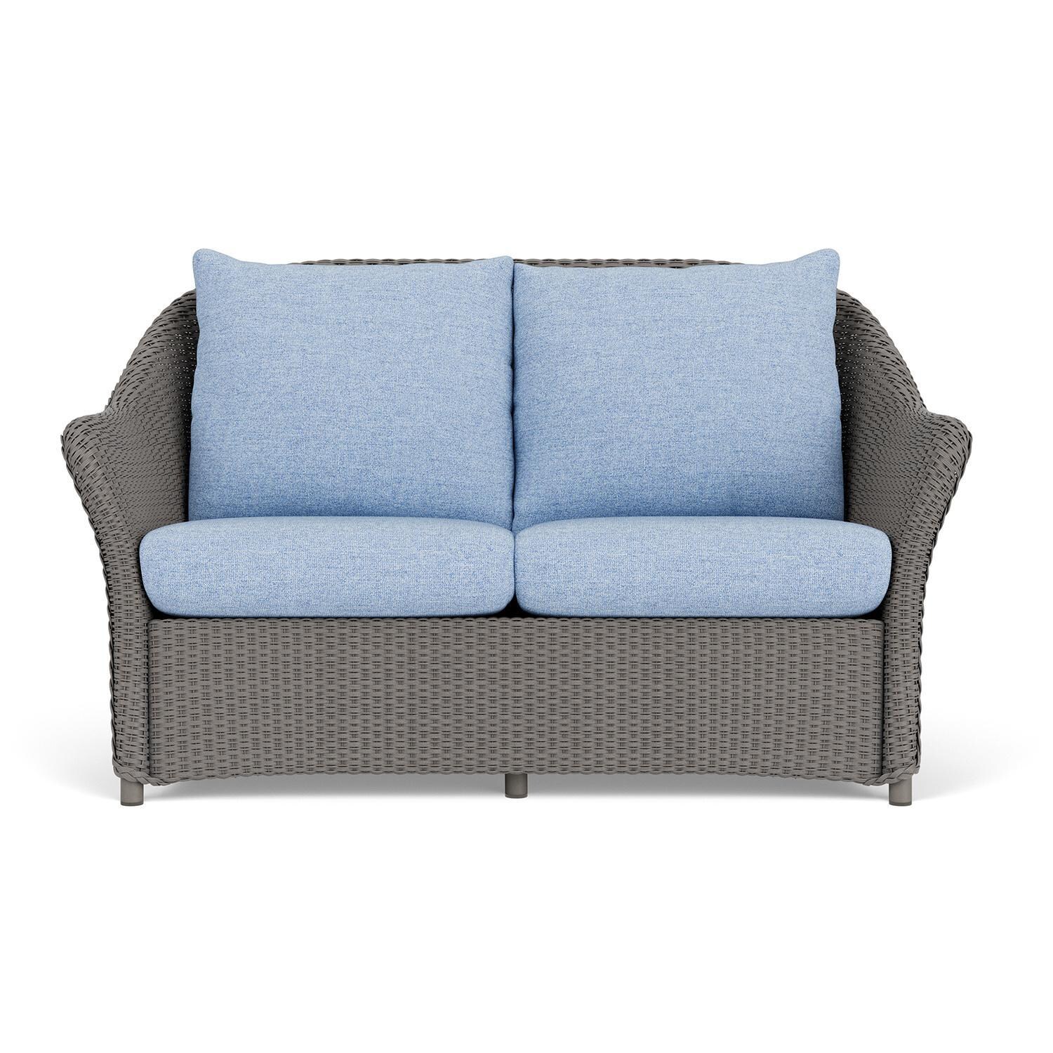 Weekend Retreat Lloyd Loom Loveseat in Pewter/Demo Skyway by Lloyd Flanders