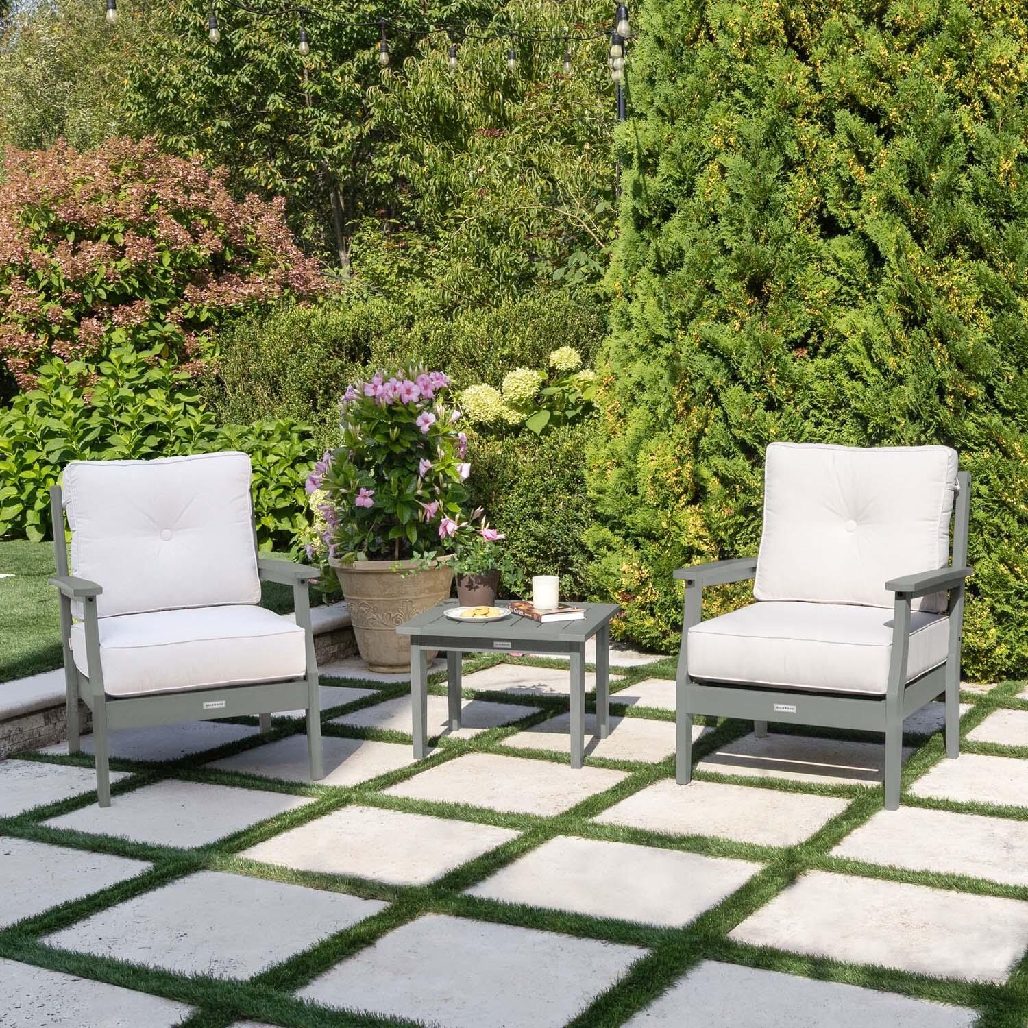 Blushing Bay 3 Pc Recycled Plastic Seating Set in Bliss Linen/Coastal Teak by Lakeview Outdoor Designs - Lifestyle thumbnail