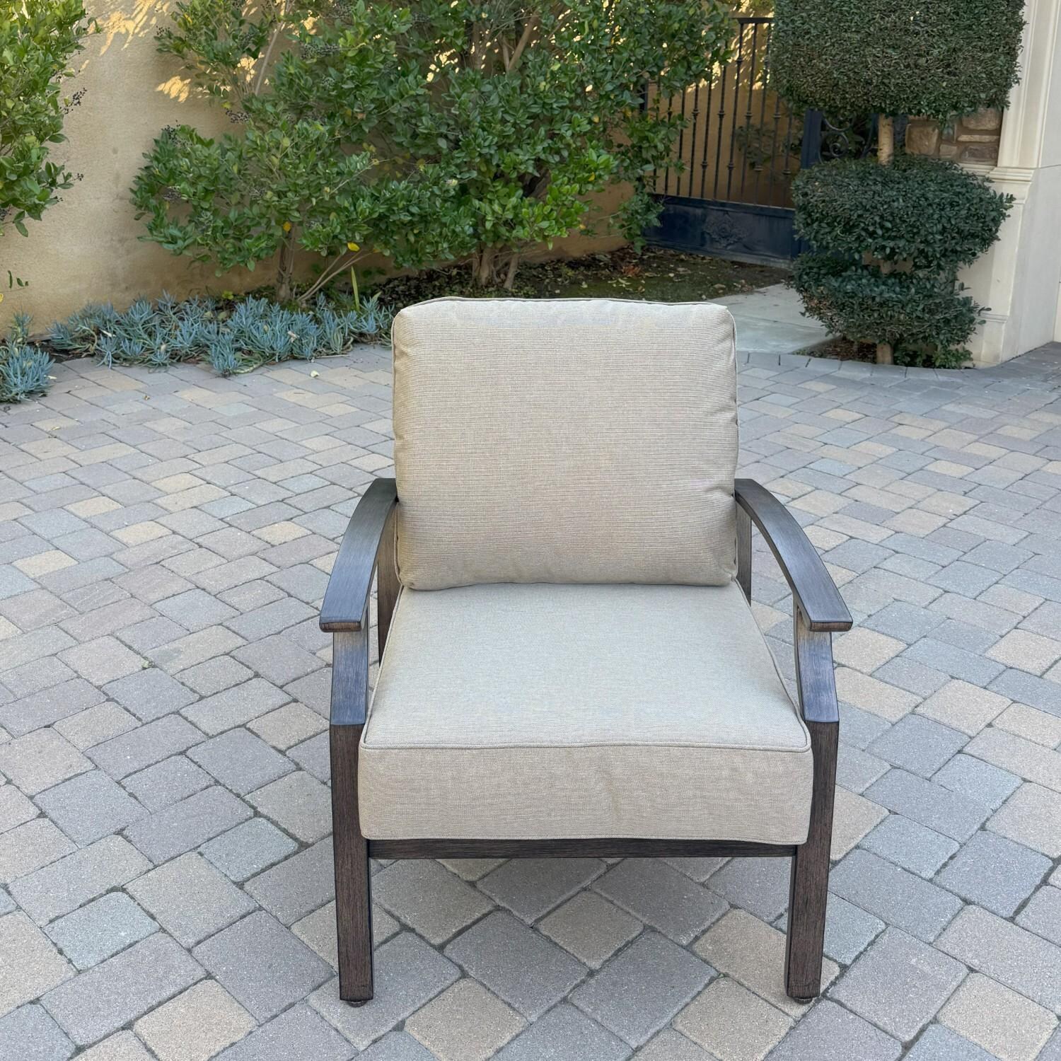 Atlantis 3 Pc Aluminum Seating Set w/ 2 Club Chairs in Walnut/Beige by Darlee - Chair - Lifestyle thumbnail