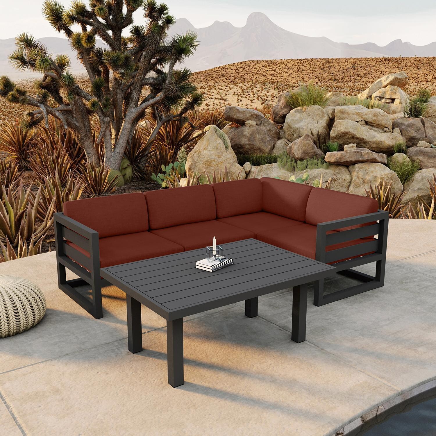 Misty Cove 5 Piece Sectional Set in Slate w/Chat Table & Canvas Henna Cushions by Lakeview - Lifestyle thumbnail