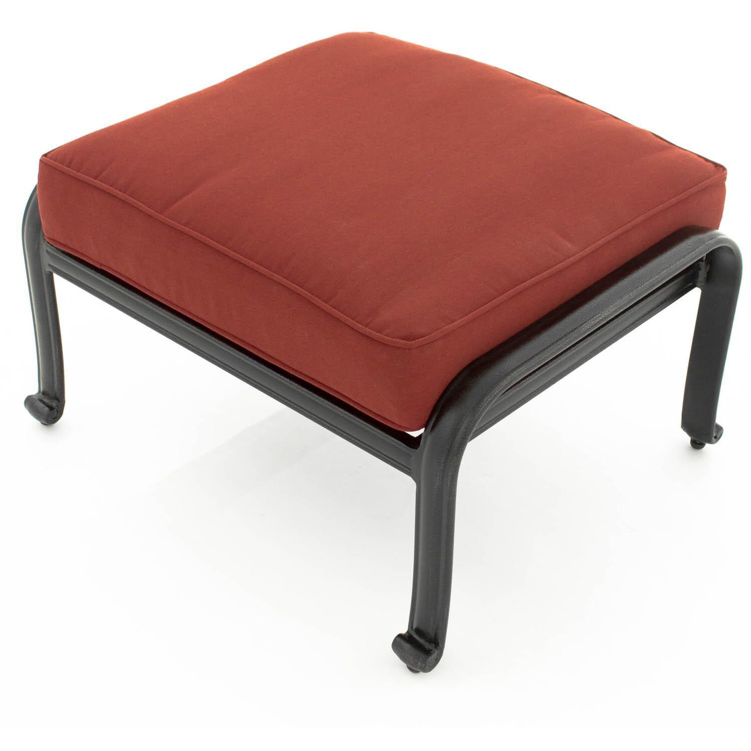 Villa Flora Cast Aluminum Patio Ottoman W/ Sunbrella Canvas Henna Cushions - Top Angled View thumbnail