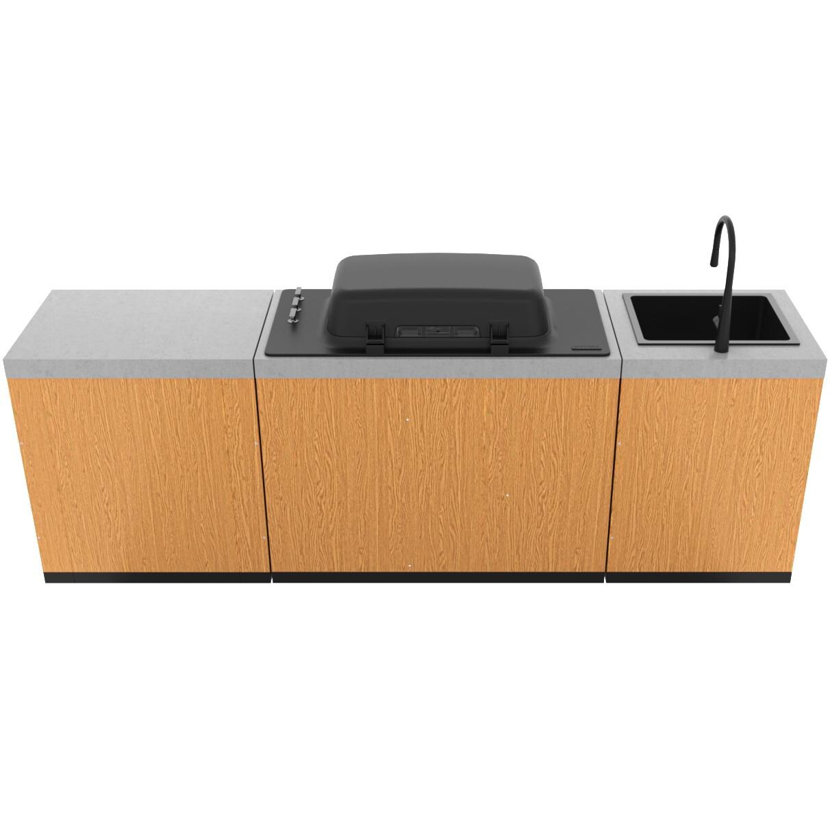 Everdure 9 Ft Outdoor Kitchen Island w/ Marine Grade Aluminum Cabinets in Timber Effect - Back - White Background thumbnail