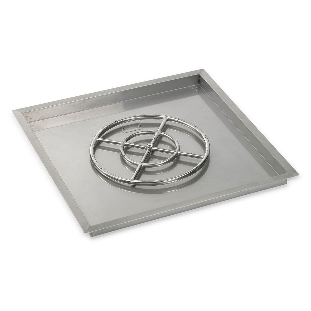 BBQGuys Signature 30-Inch Stainless Steel Square Drop-In Pan W/ 18-Inch Natural Gas Fire Ring - SS-SQP-30-ASBL