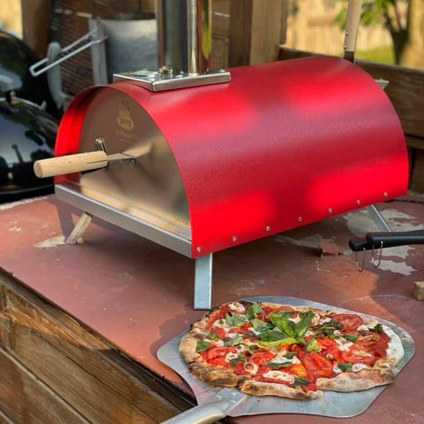 WPPO WKE-01-RED Le Peppe Portable Red Wood Fired Pizza Oven - Baking Pizza - Lifestyle thumbnail