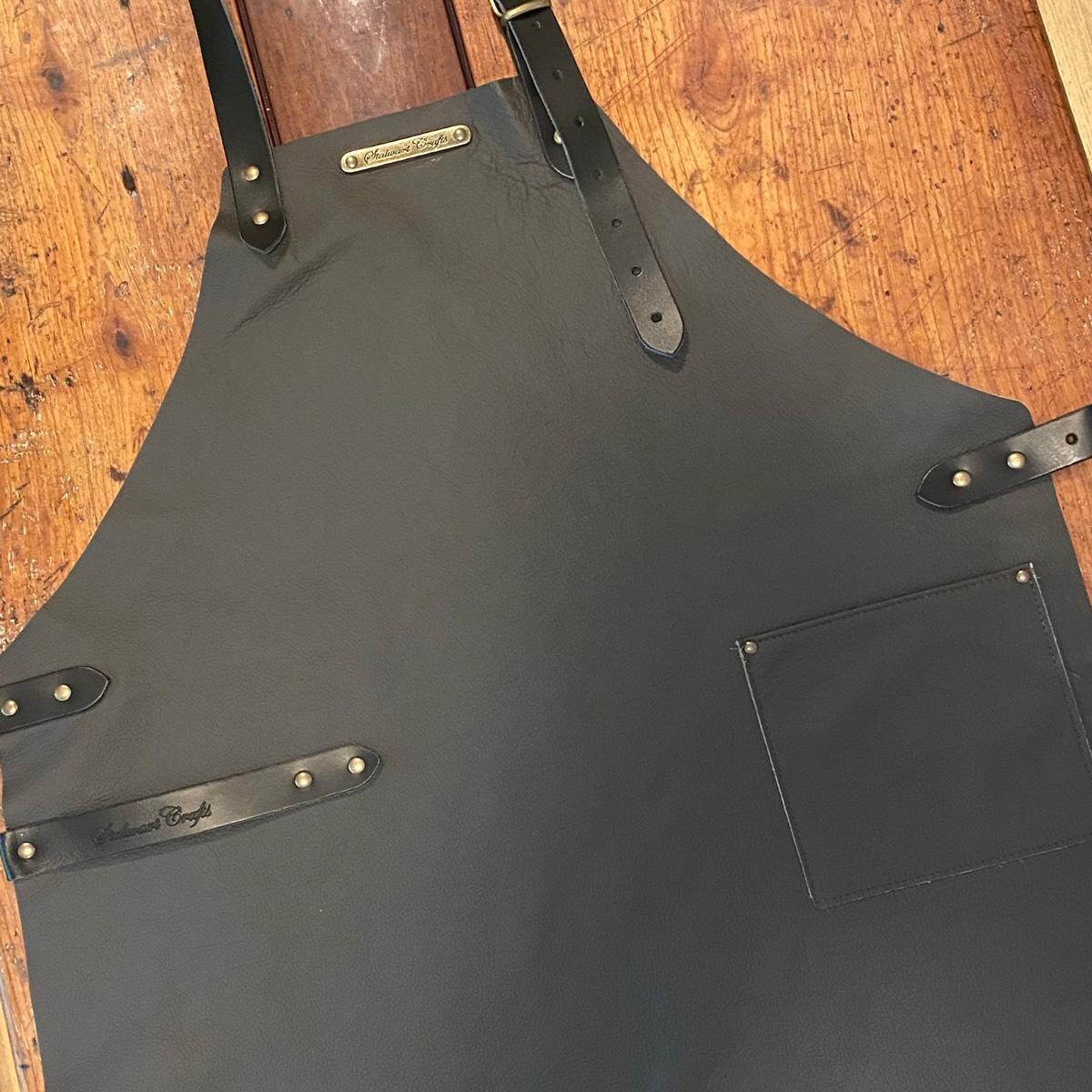 Stalwart Crafts Deluxe Leather Basic Apron w/ Pocket - Slate - 4415.L.A