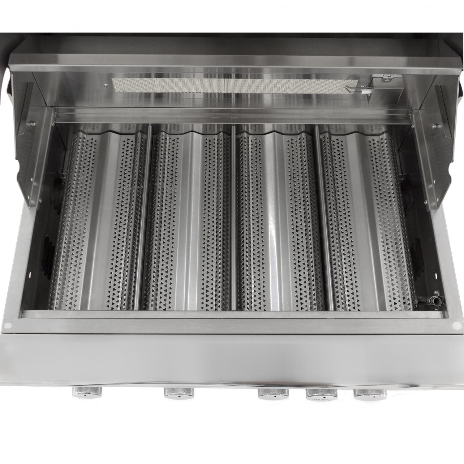 Blaze Limited Edition 32-Inch 4-Burner Freestanding Gas Grill With Rear Infrared Burner - Top View of Stainless Steel Flame Tamers thumbnail