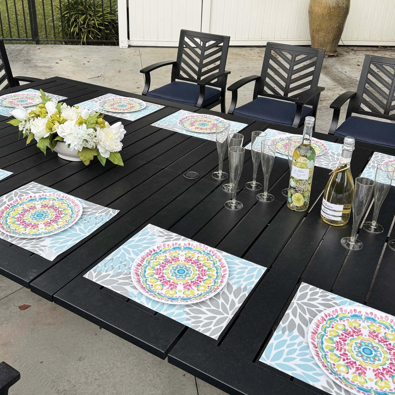 Palm Springs 13 Pc Aluminum Dining Set in Antique Bronze/Navy by Darlee - Close Up - Lifestyle thumbnail