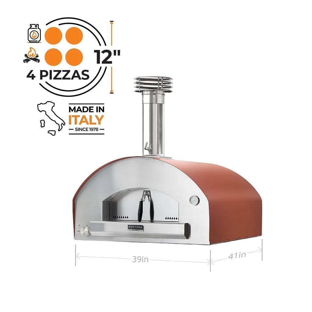 Fontana Forni FTROM-H-R + FTCART-XL Roma Hybrid Pizza Oven on Cart - Red - Pizza Count - Dimensional thumbnail