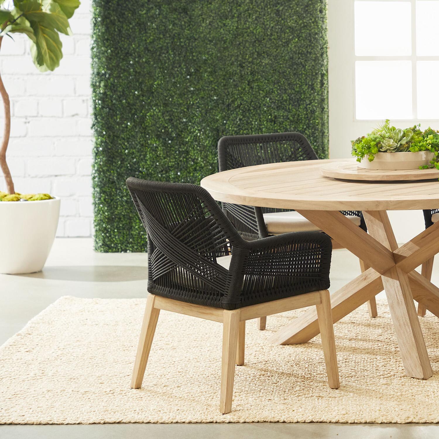 Lakeview Peninsula Way 2 Pc Woven Rope Dining Arm Chair in Black - With Round Dining Table thumbnail