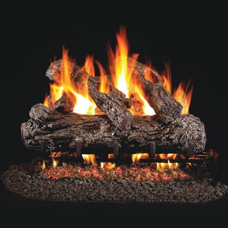 Peterson Real Fyre 18-Inch Rustic Oak Outdoor Gas Log Set With Vented Natural Gas Stainless G45 Burner - Match Light