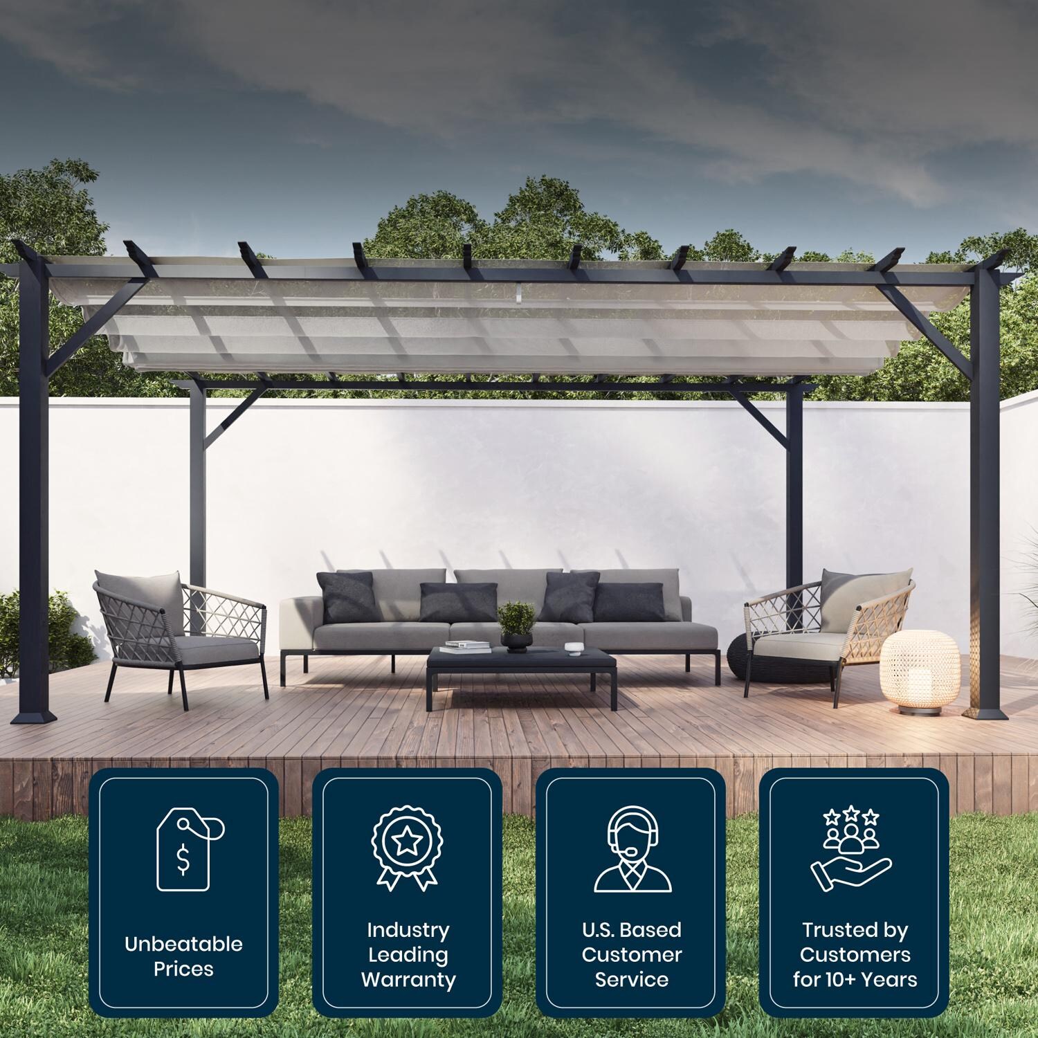 Paragon Outdoor PR16GRYG Florence 11' x 16' Gray Pergola w/ Gray Canopy - Details - Detail thumbnail