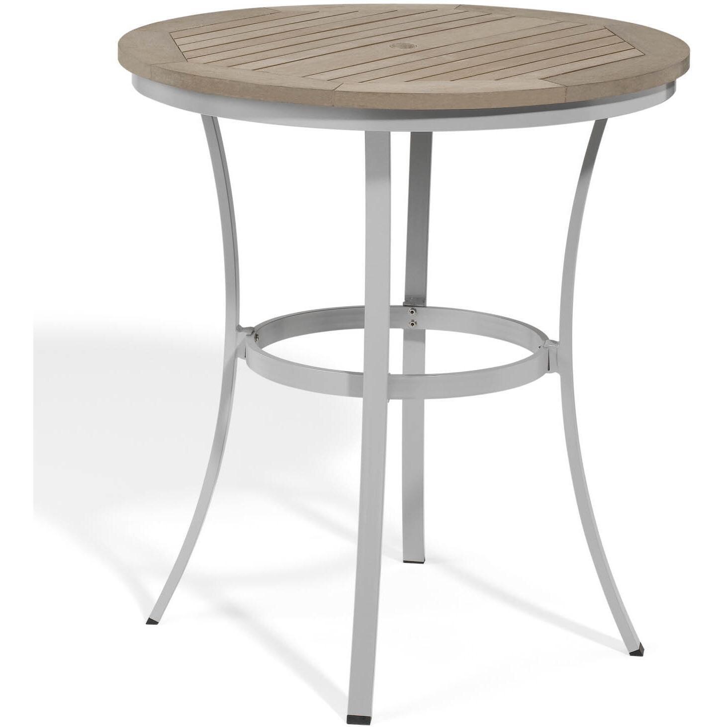 Travira 36 Inch Round Aluminum Patio Cafe Bar Table W/ Tekwood Vintage Top By Oxford Garden