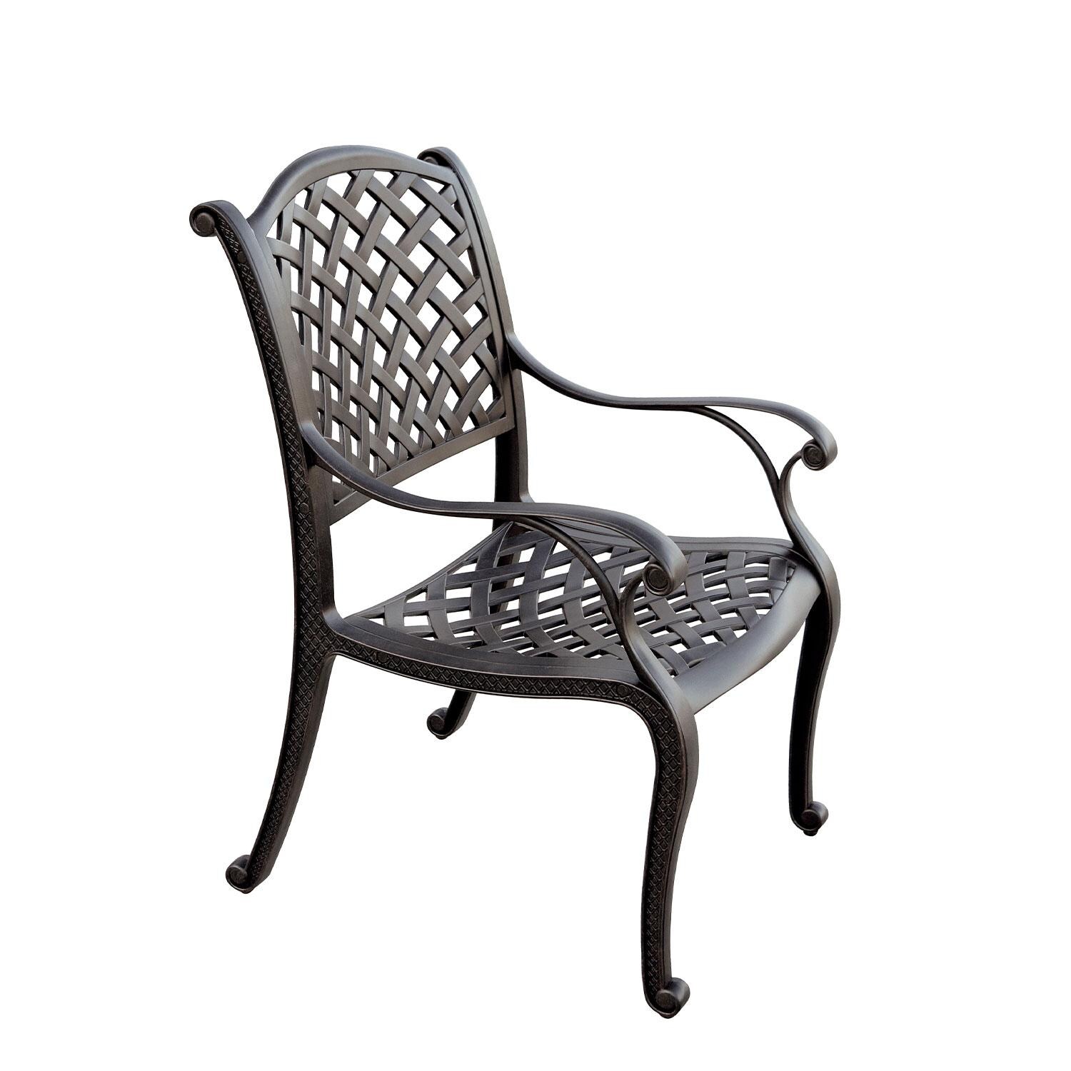 Nassau Cast Aluminum Dining Chair in Antique Bronze/Navy by Darlee - Side View - W/ No Cushion - White Background thumbnail