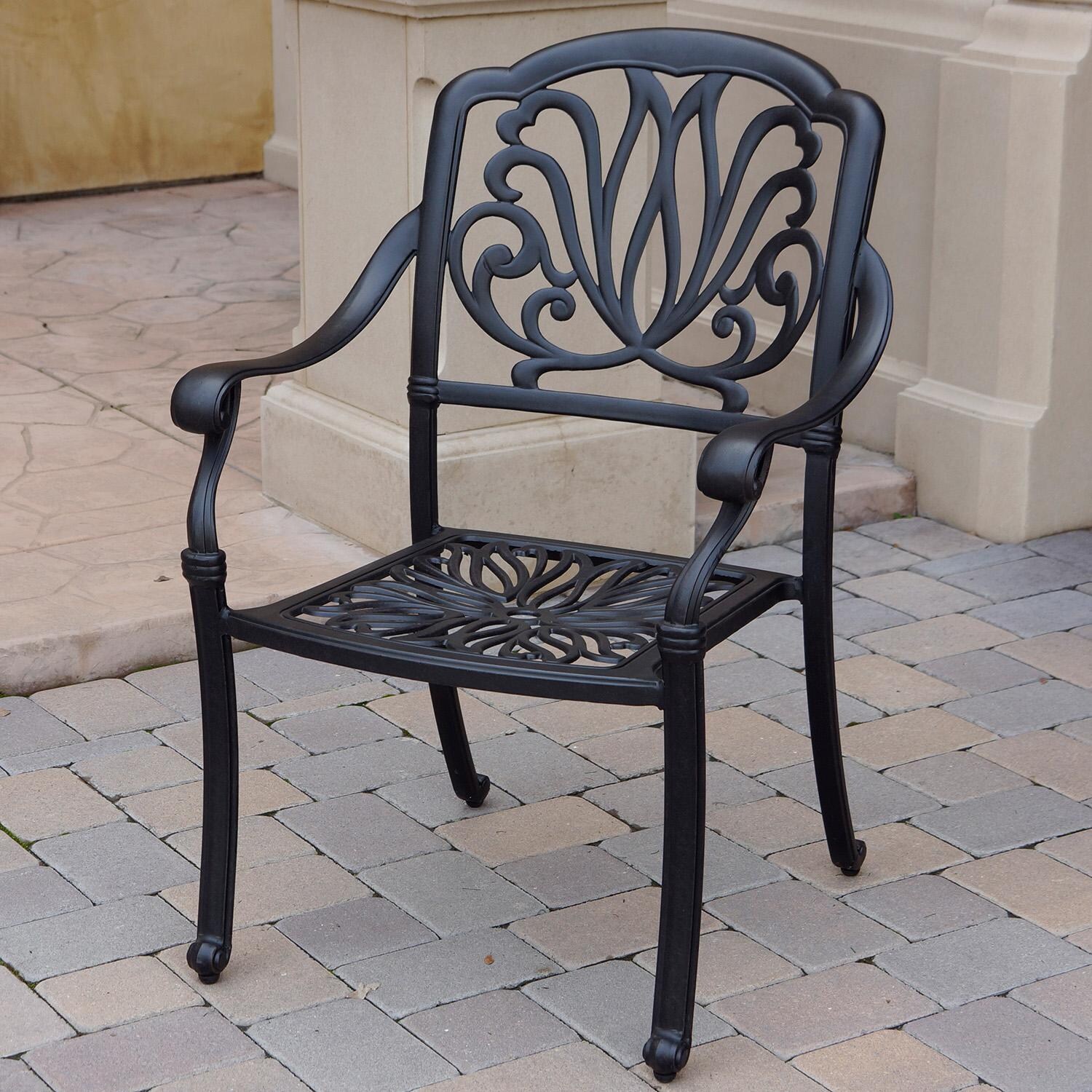 Elisabeth 7 Pc Cast Aluminum Dining Set w/ Swivel Rockers in Antique Bronze by Darlee - Stacking Chair Frame - Detail thumbnail