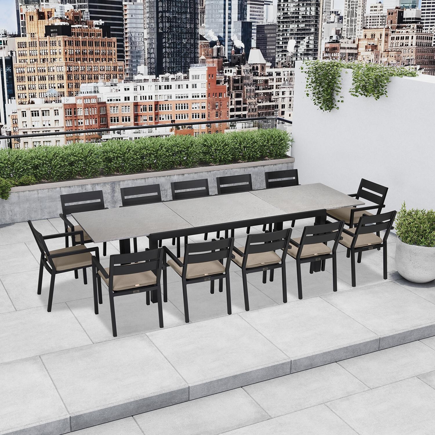 Calm Bay 13 Pc Extendable Dining Set in Slate/Heather Beige by Lakeview - In the City (Shown in Black/Canvas Charcoal) - Lifestyle thumbnail