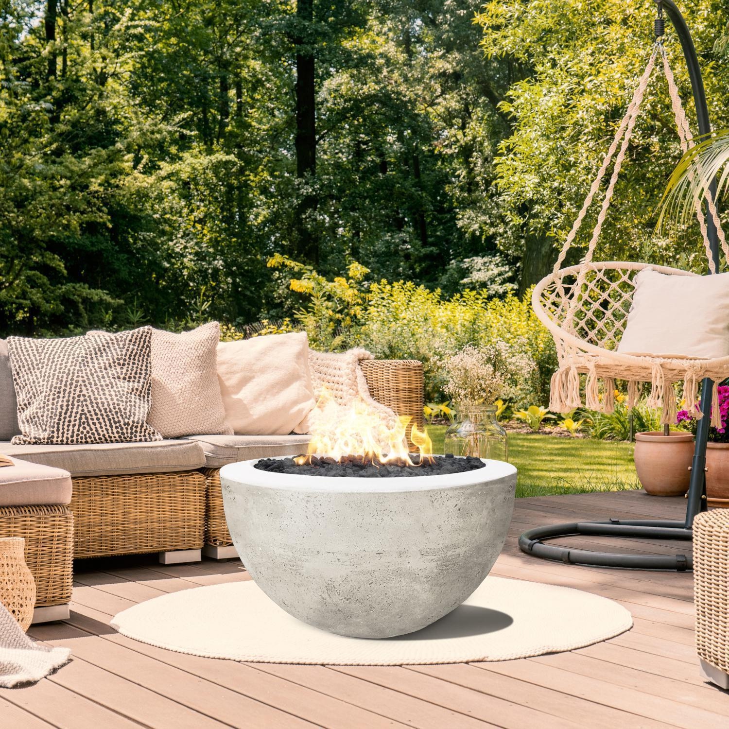 Valley Bay 3 30 Inch Round GFRC Propane Fire Bowl in Natural by Lakeview Outdoor Designs