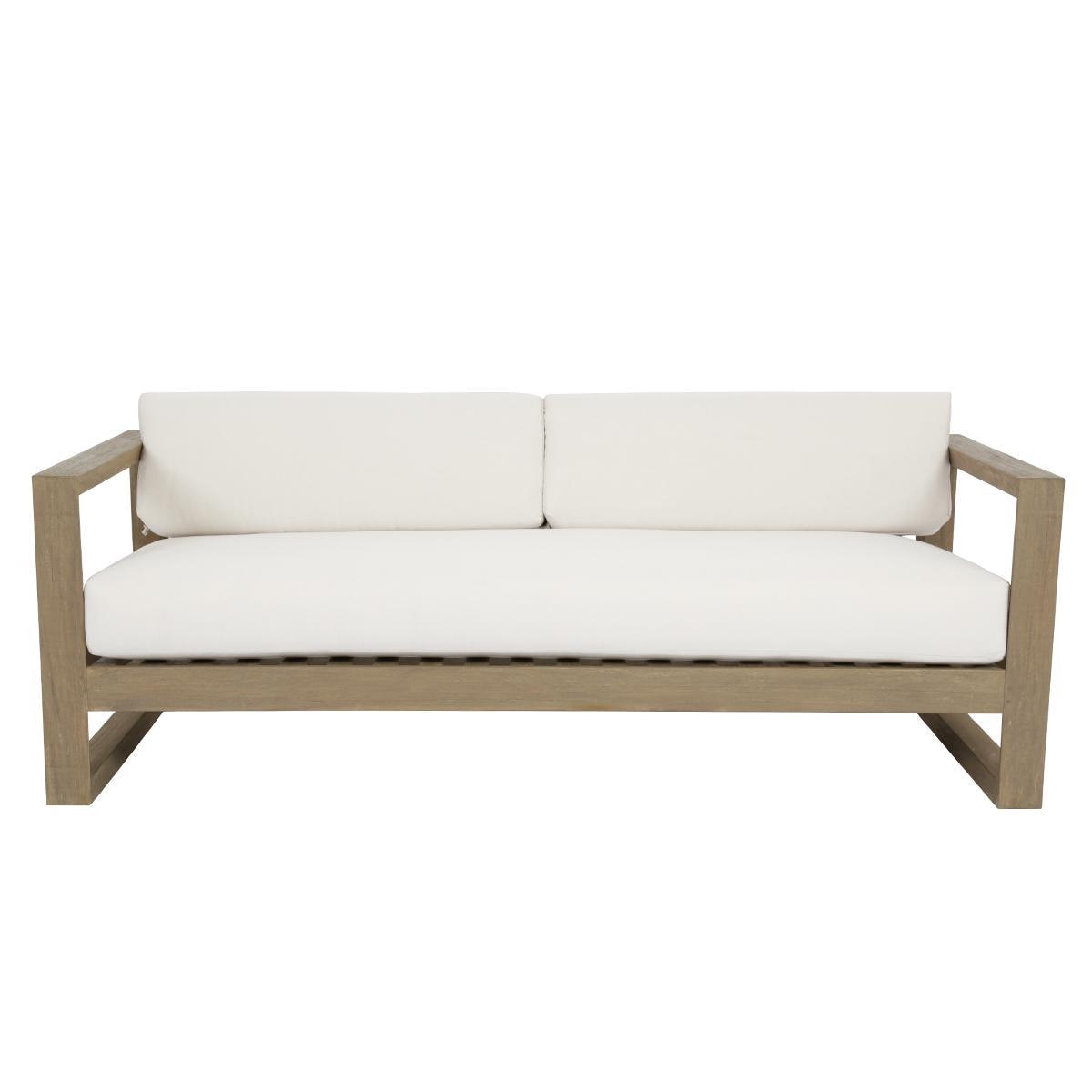Sunset West - 5501-23-5453 - Coastal Teak Patio Sofa W/ Sunbrella Canvas Canvas Cushions - Front View - White Background thumbnail