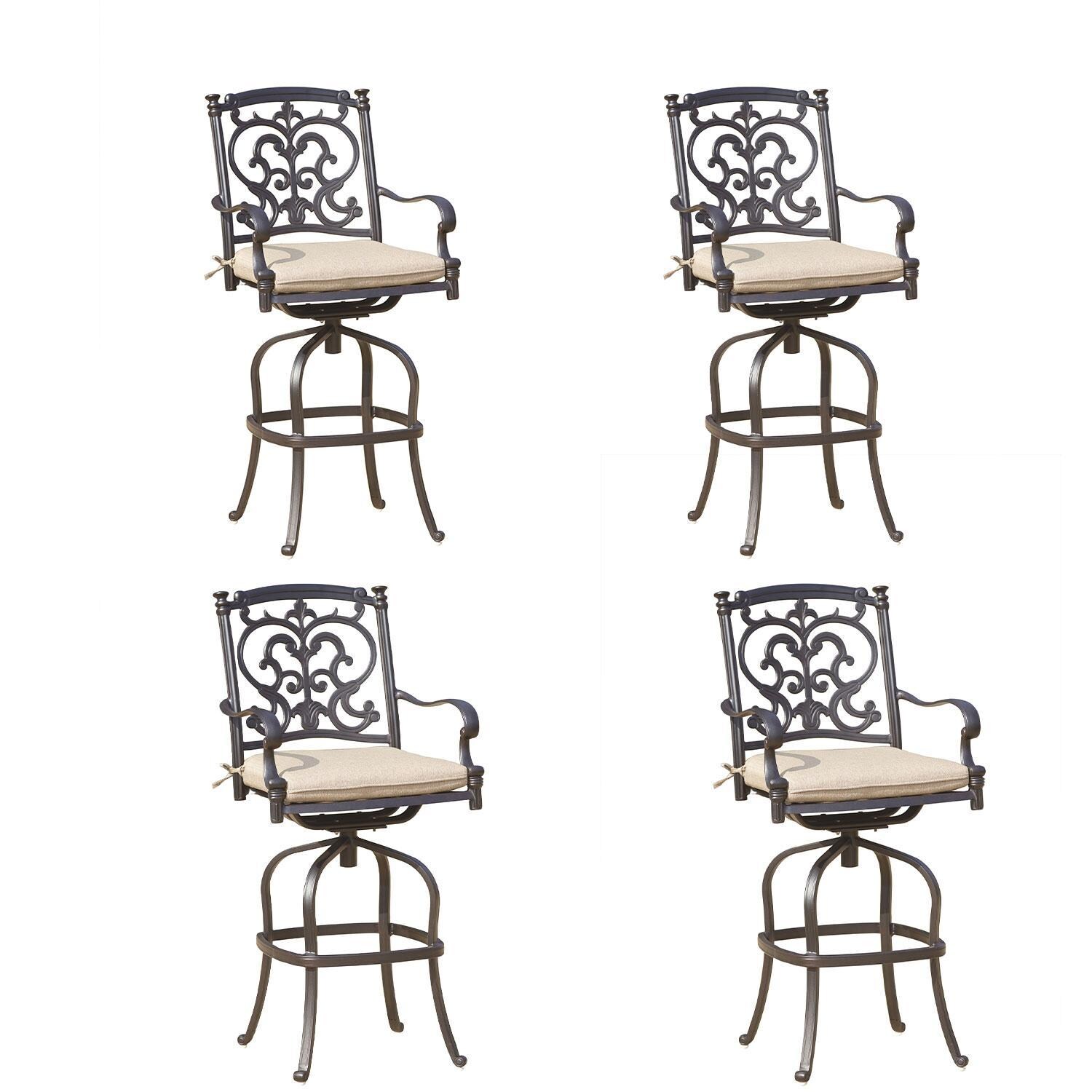 Darlee 201010-7-4 Santa Barbara 4 Piece Cast Aluminum Patio Swivel Bar Stool Set W/ Beige Canvas Cushions  thumbnail