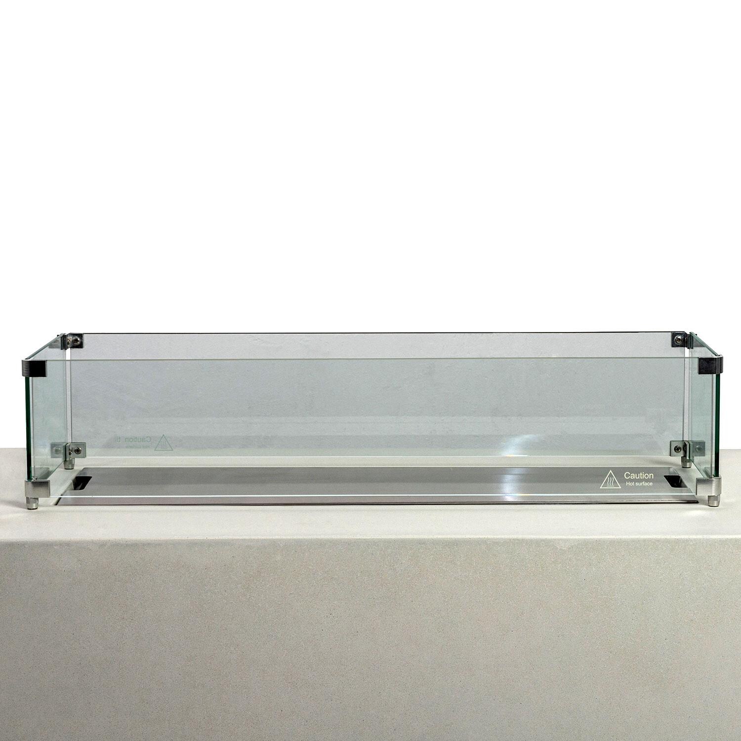 Glenwood 55-in Rectangular Concrete Natural Gas Fire Pit in White by Lakeview Outdoor Designs - Glass Wind Guard - Off - Detail thumbnail