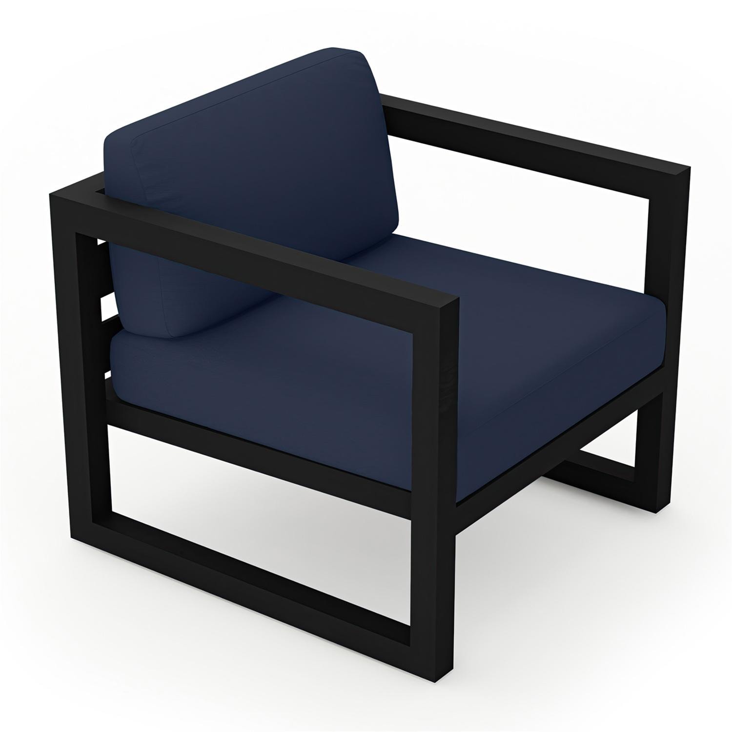 Lakeview  MSTYCV-BK-CC-IN Misty Cove Aluminum Club Chair in Black w/Spectrum Indigo Cushions by Lakeview Outdoor Designs - Angled Front - White Background thumbnail