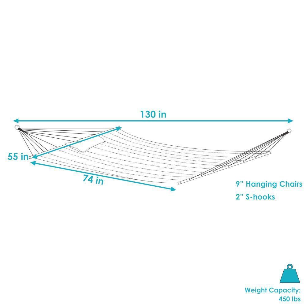 Ultimate Patio Quilted Hammock w/ Spreader Bar & Detachable Pillow - Sandy Beach - Dimensions thumbnail