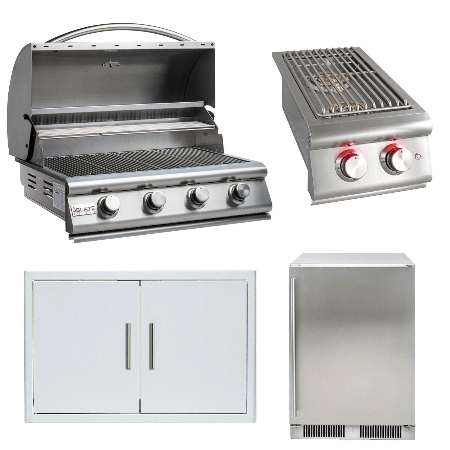 Blaze LBM 4 Pc 32-in Natural Gas Outdoor Kitchen Package w/ Double Side Burner & Refrigerator