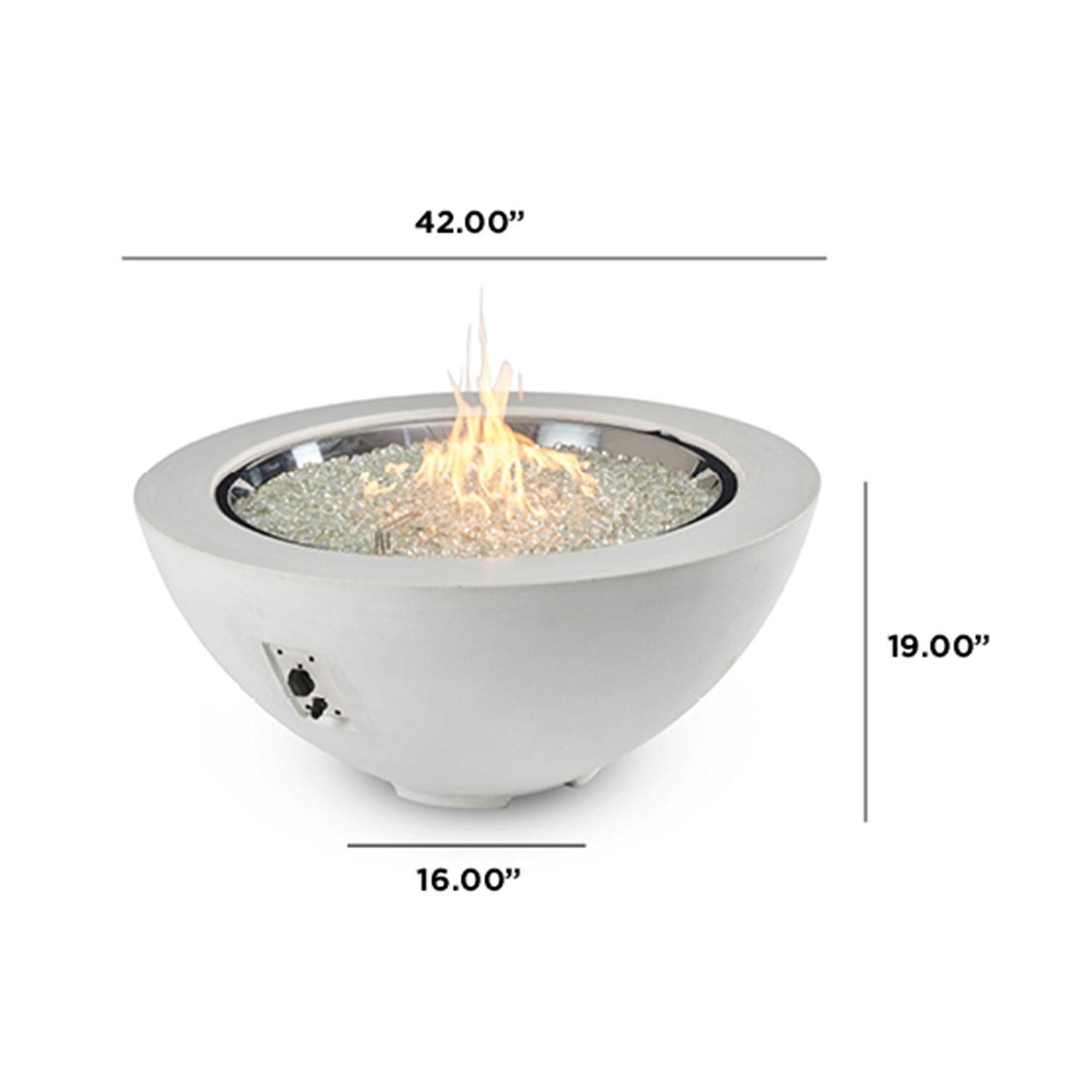 Villa View 42 Inch Round GFRC Propane Fire Bowl w/ Electronic Ignition in White by Lakeview Outdoor Designs - Dimensional thumbnail
