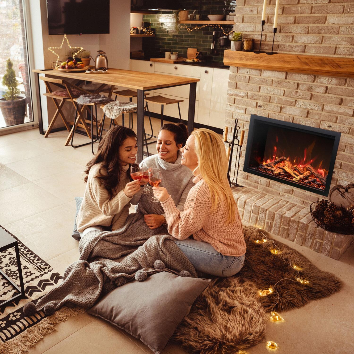 Amantii Traditional Bespoke 33-Inch Built-In Indoor/Outdoor Electric Fireplace W/ Thermostatic Remote, WiFi Capable - Lifestyle thumbnail