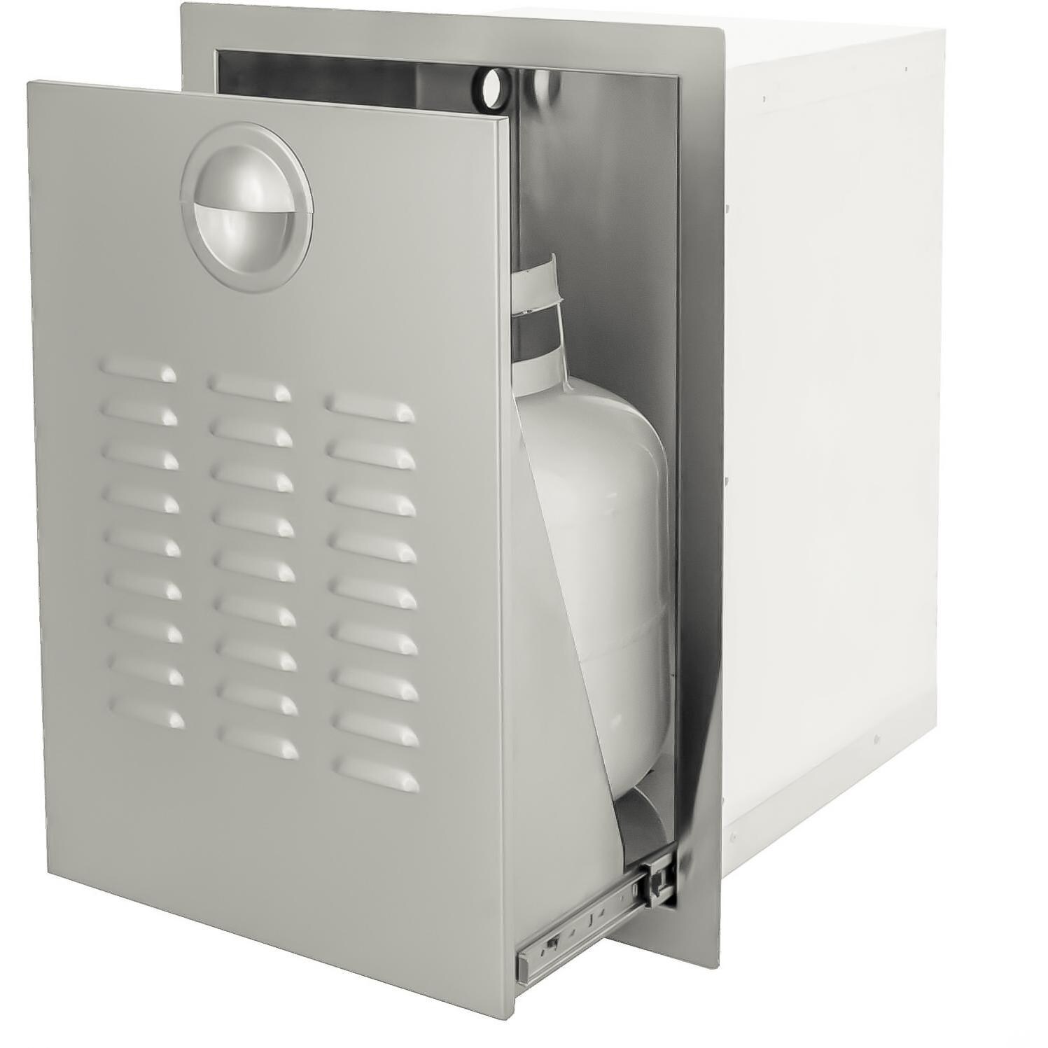 BBQGuys.com Portofino Series Roll Out Propane Tank Storage Bin - Angled View thumbnail