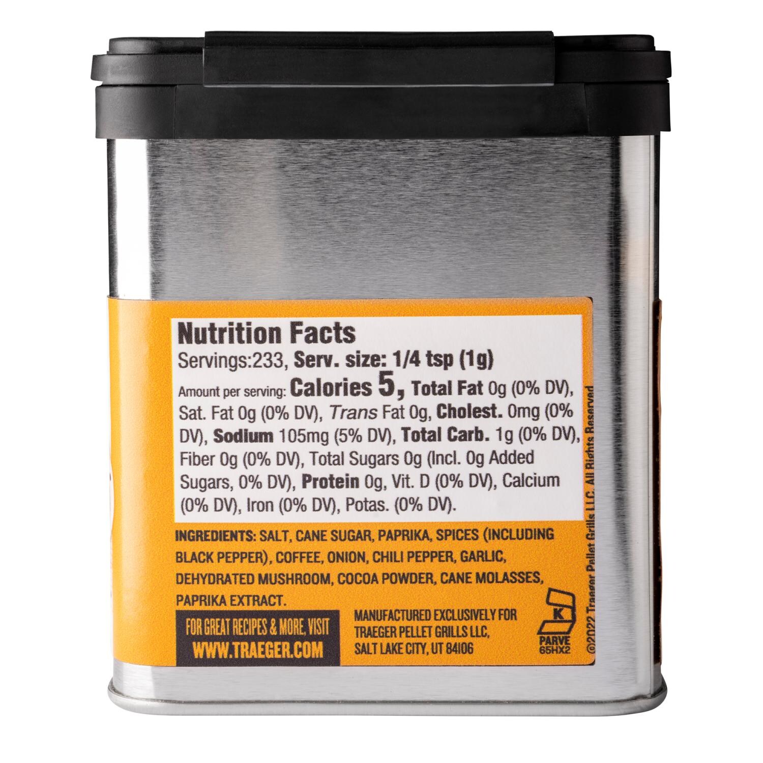 Traeger Operating Table Accessory Gift Set - Coffee Rub - Nutrition Facts - White Background thumbnail