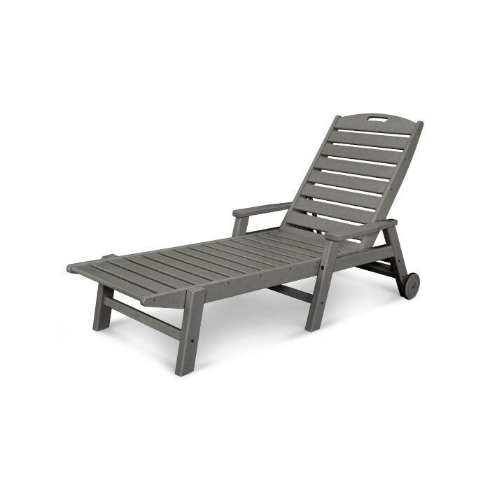 POLYWOOD Nautical Patio Chaise Lounge with Arms & Wheels - Slate Gray thumbnail