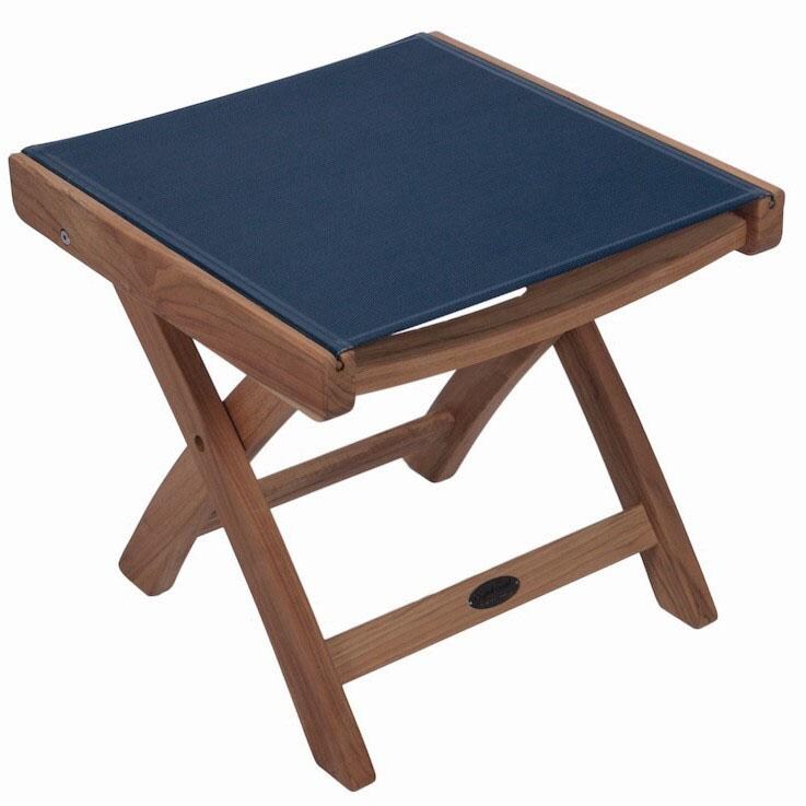 Royal Teak Collection Florida Teak Patio Ottoman W/ Navy Sling thumbnail