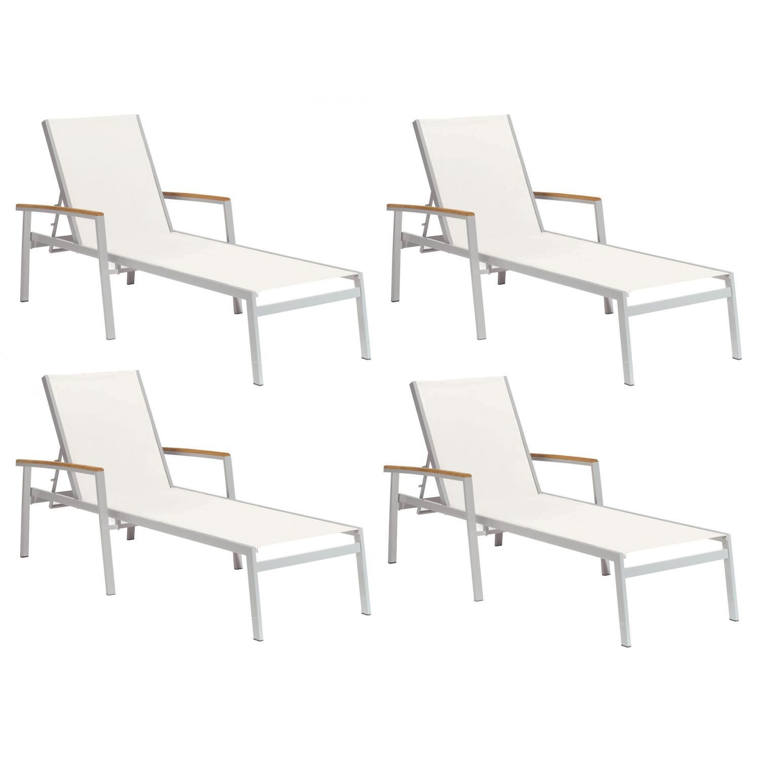 Travira 4 Piece Aluminum Patio Chaise Lounge Set W/ Natural Sling & Tekwood Natural Arm Caps By Oxford Garden