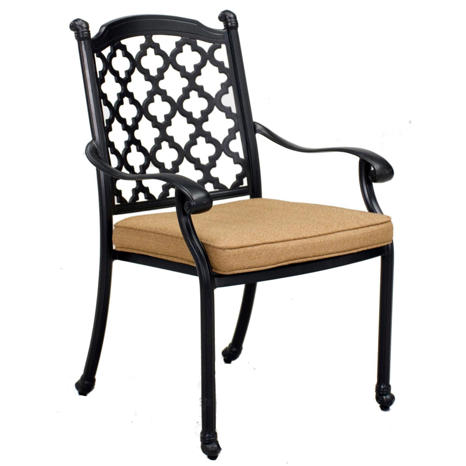Darlee Madison Cast Aluminum Dining Arm Chair W/ Sesame Polyester Cushion - White Background thumbnail