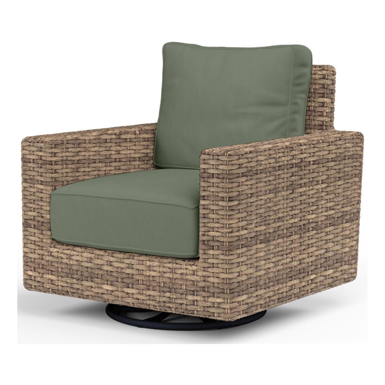 Havana Wicker Swivel Rocker Club Chair in Tobacco/Cast Sage by Sunset West
