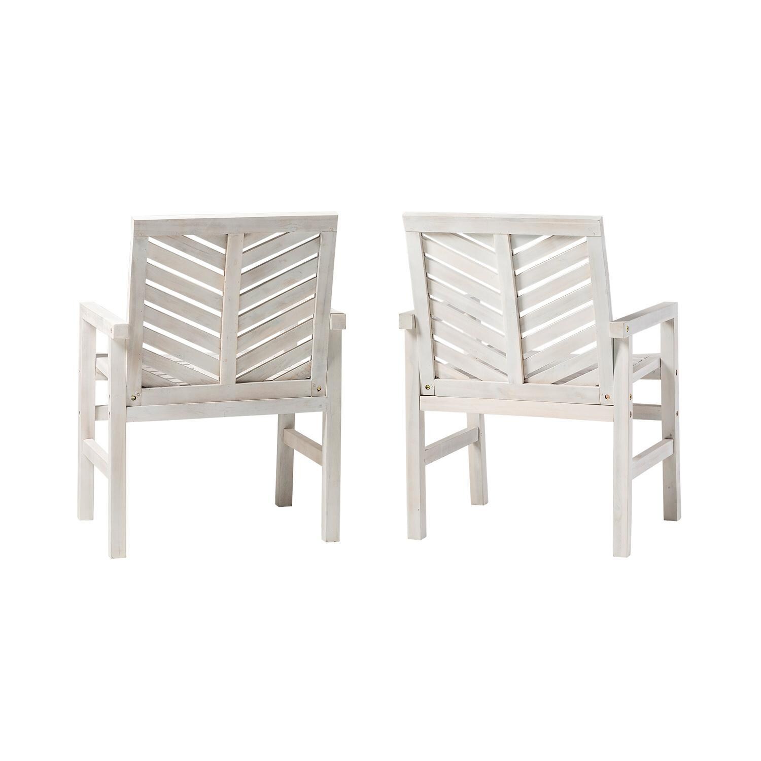 Ultimate Patio Wishlake 2 Piece Acacia Patio Dining Arm Chair Set - White Wash - Rear View thumbnail