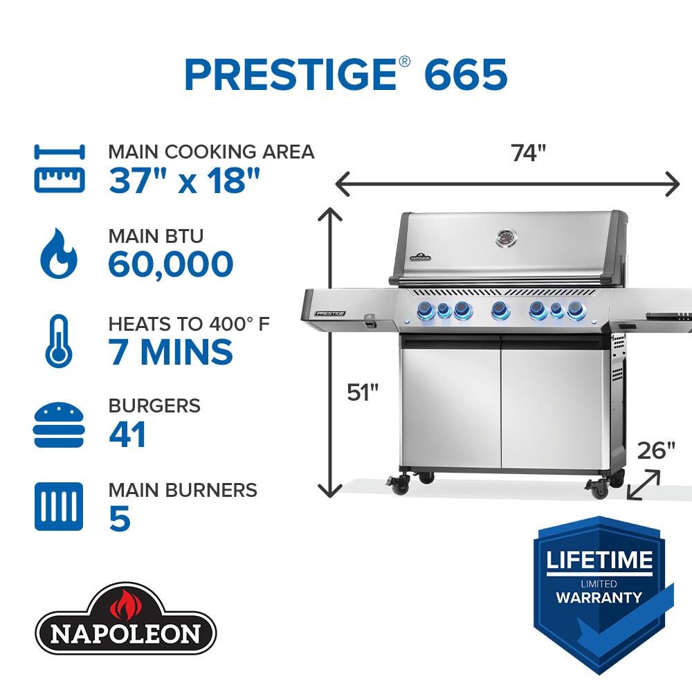 Napoleon P665VRSIBNSS Prestige 665 Propane Gas Grill w/ Infrared Side & Rear Burner - Stainless Steel - Grill Summary - Detail thumbnail