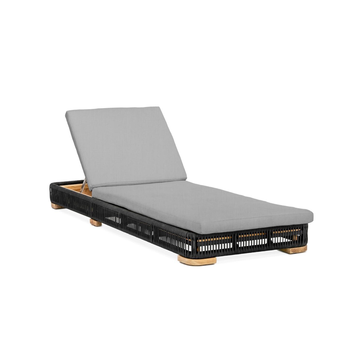 Breeze Olefin Rope & Teak Patio Chaise Lounge in Charcoal/Granite By Teak + Table