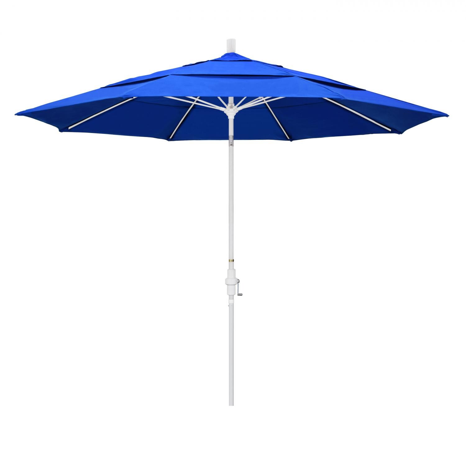 California Umbrella 11 Ft. Octagonal Aluminum Collar Tilt Patio Umbrella W/ Crank Lift & Fiberglass Ribs - Matted White Frame / Sunbrella Canvas Pacific Blue Canopy
