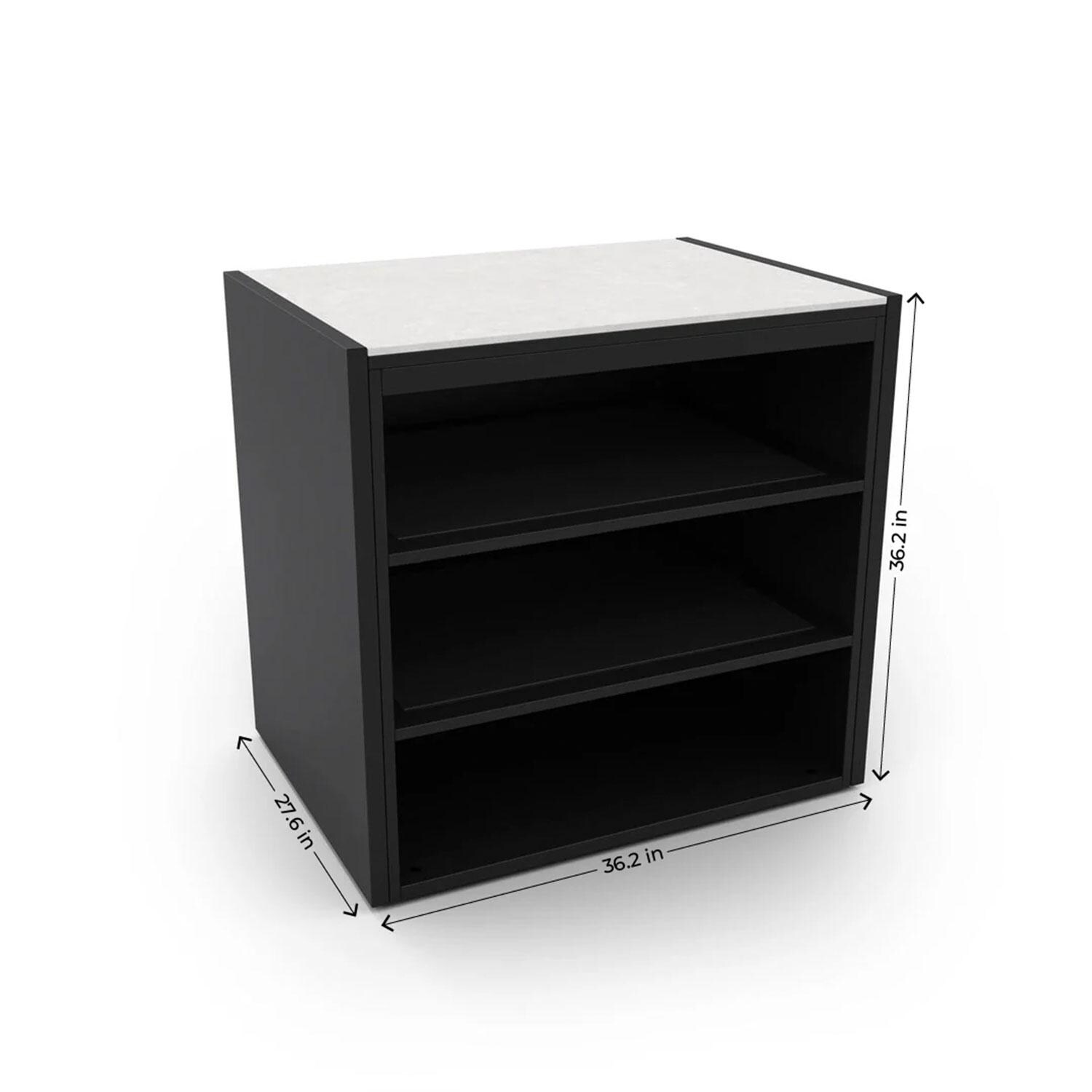 Fontana Forni Open Shelf Module W/ Iron Frost Countertop & End Panel - Dimensional thumbnail