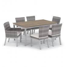 Argento 7 Piece Wicker Patio Dining Set W/ 63 X 40 Inch Rectangular Tekwood Vintage Table & Eggshell White Cushions By Oxford Garden