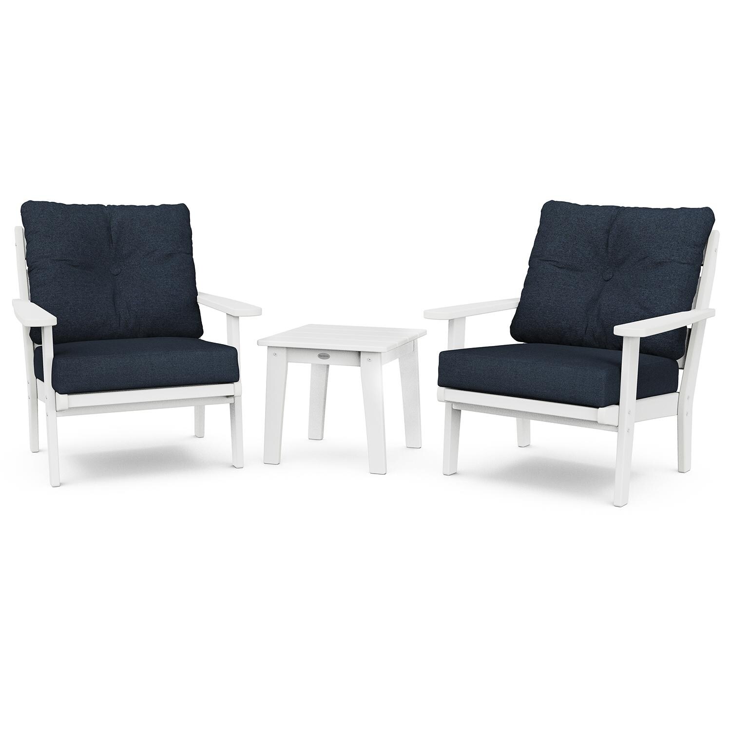 Lakeside 3 Pc Recycled Plastic Seating Set in White/Marine Indigo by POLYWOOD